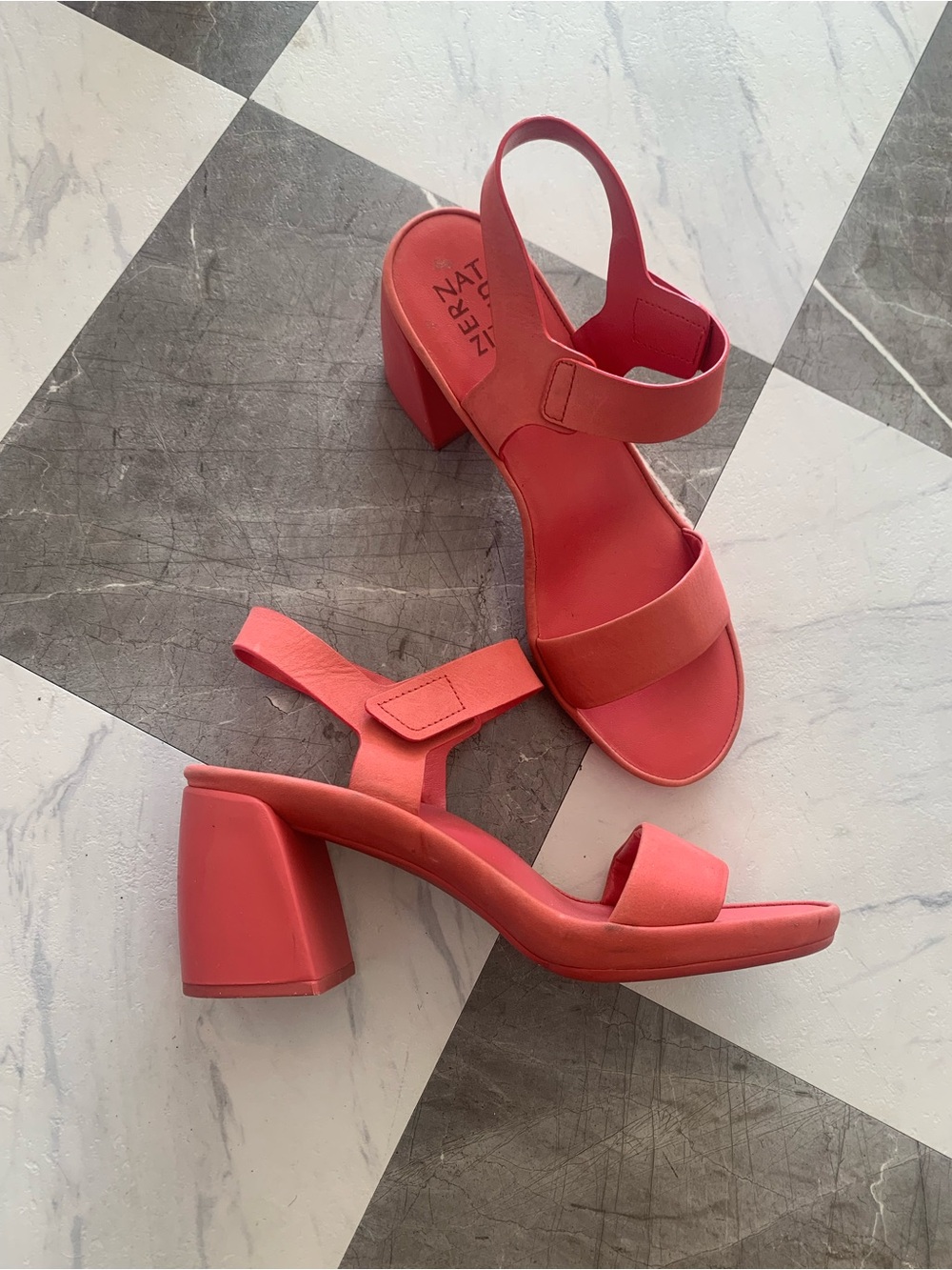 Naturalizer Coral-Red Block Heel Sandals